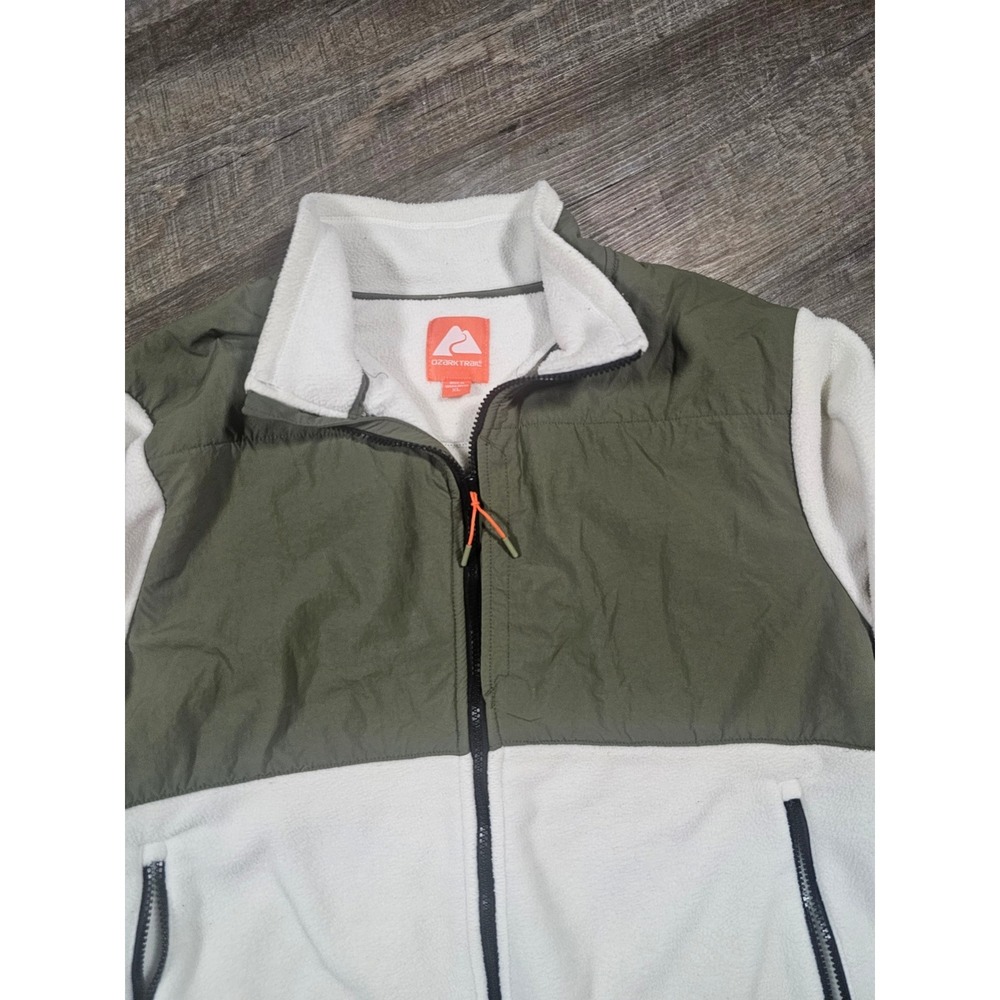 Ozark Trail Mens XL Fleece Jacket Full Zip Ivory Green Colorblock OT13807L - Picture 3 of 9